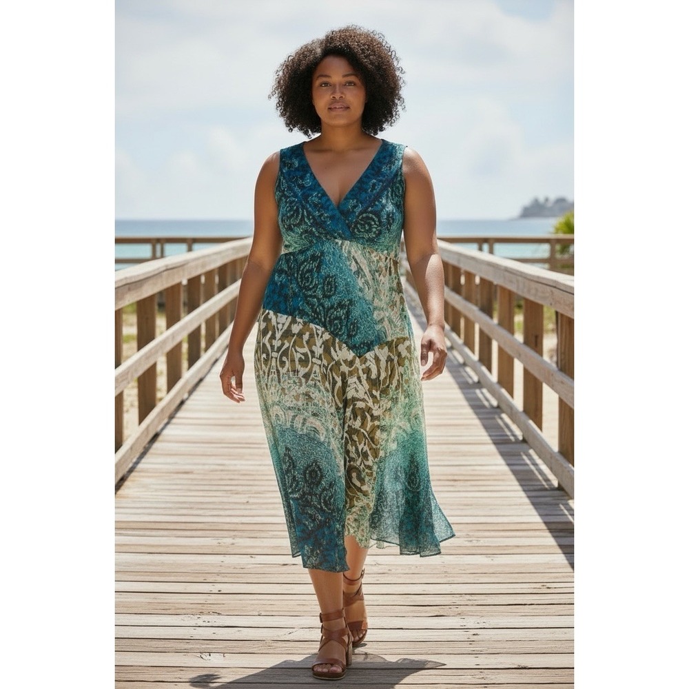 Beautiful Cocktail V neck Asymmetrical Lined Dress Sz 20 Fairy Boho Beach Y2K